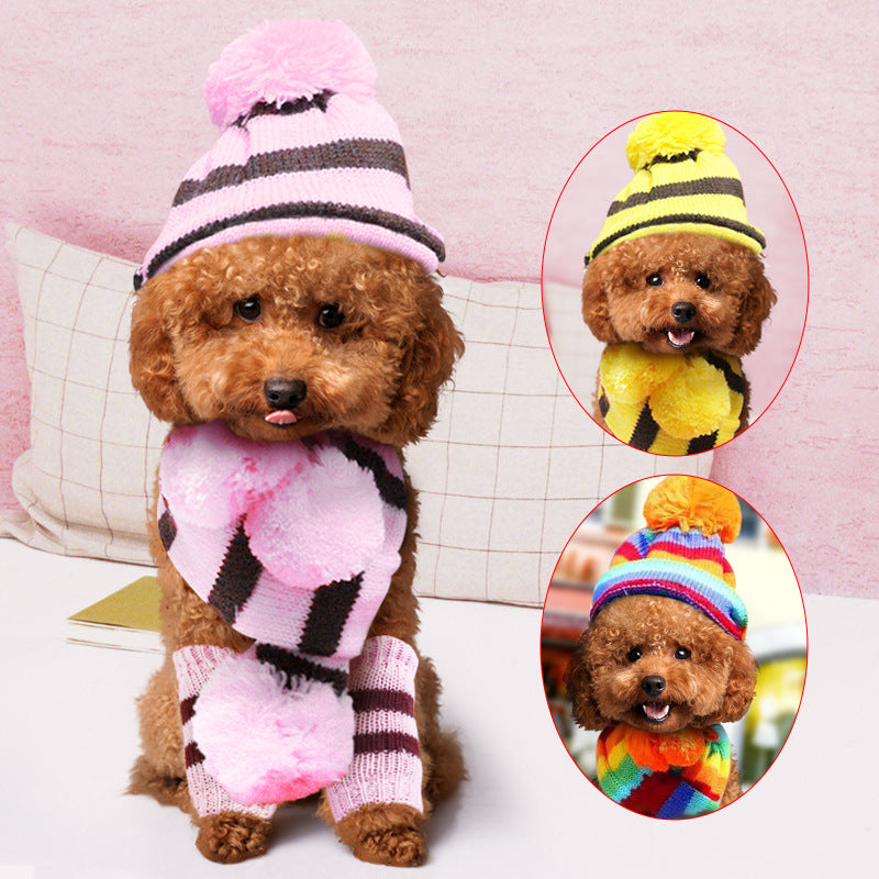 Knitting Pet Hat Scarf Socks Set