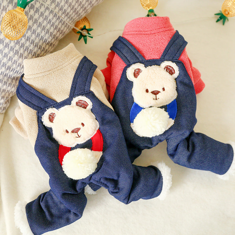 Bear Denim Dog Cat Jumpsuits Coat