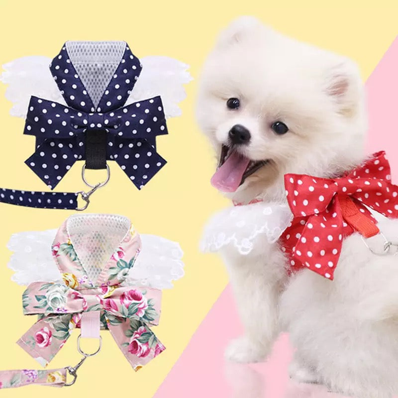 Bowknot Lace Dog Harness With Leash