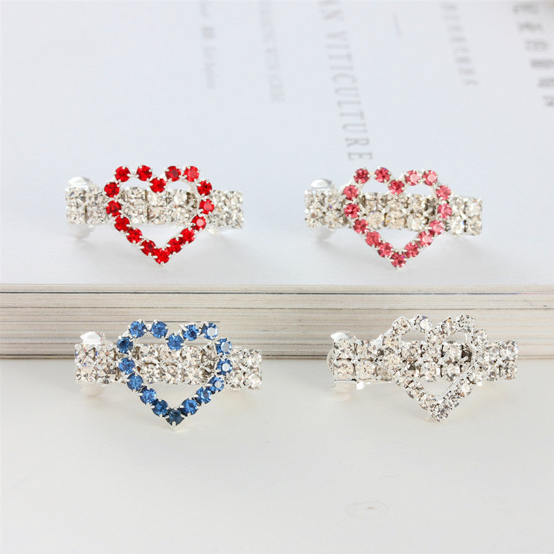 Heart Pattern Rhinestone Dog Clips