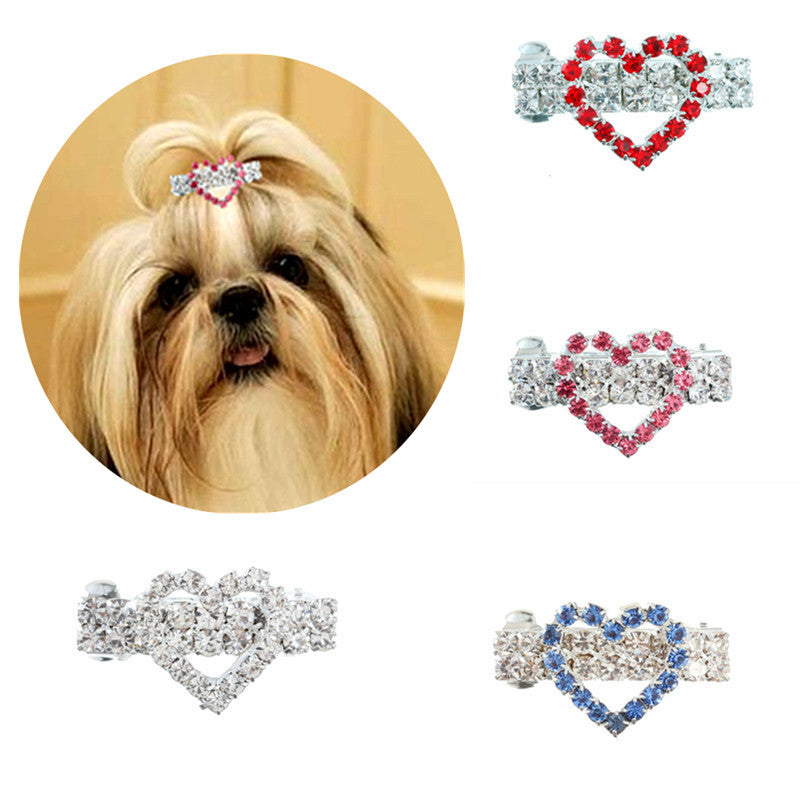 Heart Pattern Rhinestone Dog Clips