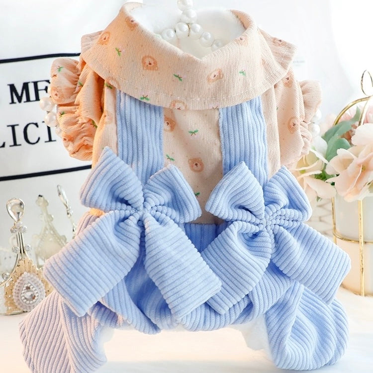 Little Bear Bowknot Fleece Dog Jumpsuits Coat