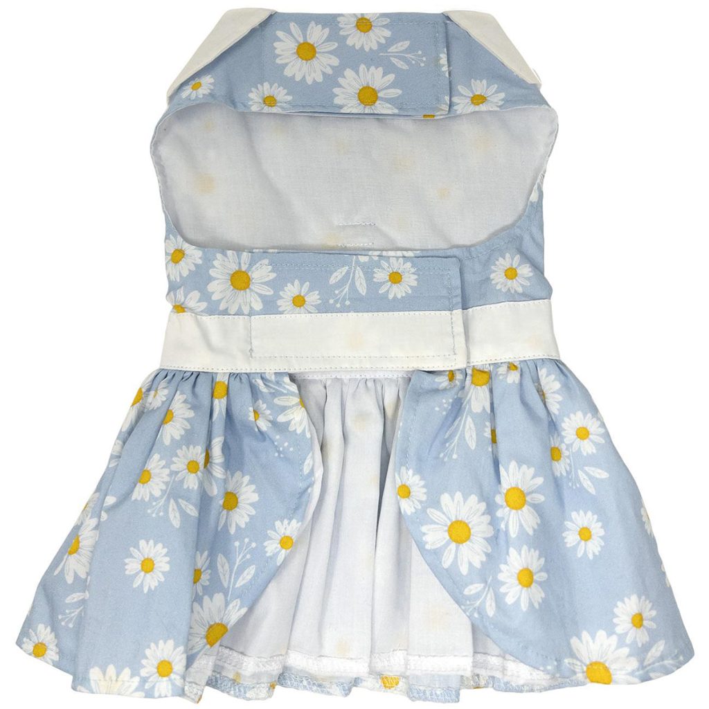 Blue Daisy Harness Dog Dress With Matching Leash