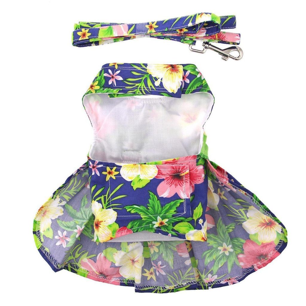 Blue Lagoon Hawaiian Hibiscus Dog Dress/Matching Leash