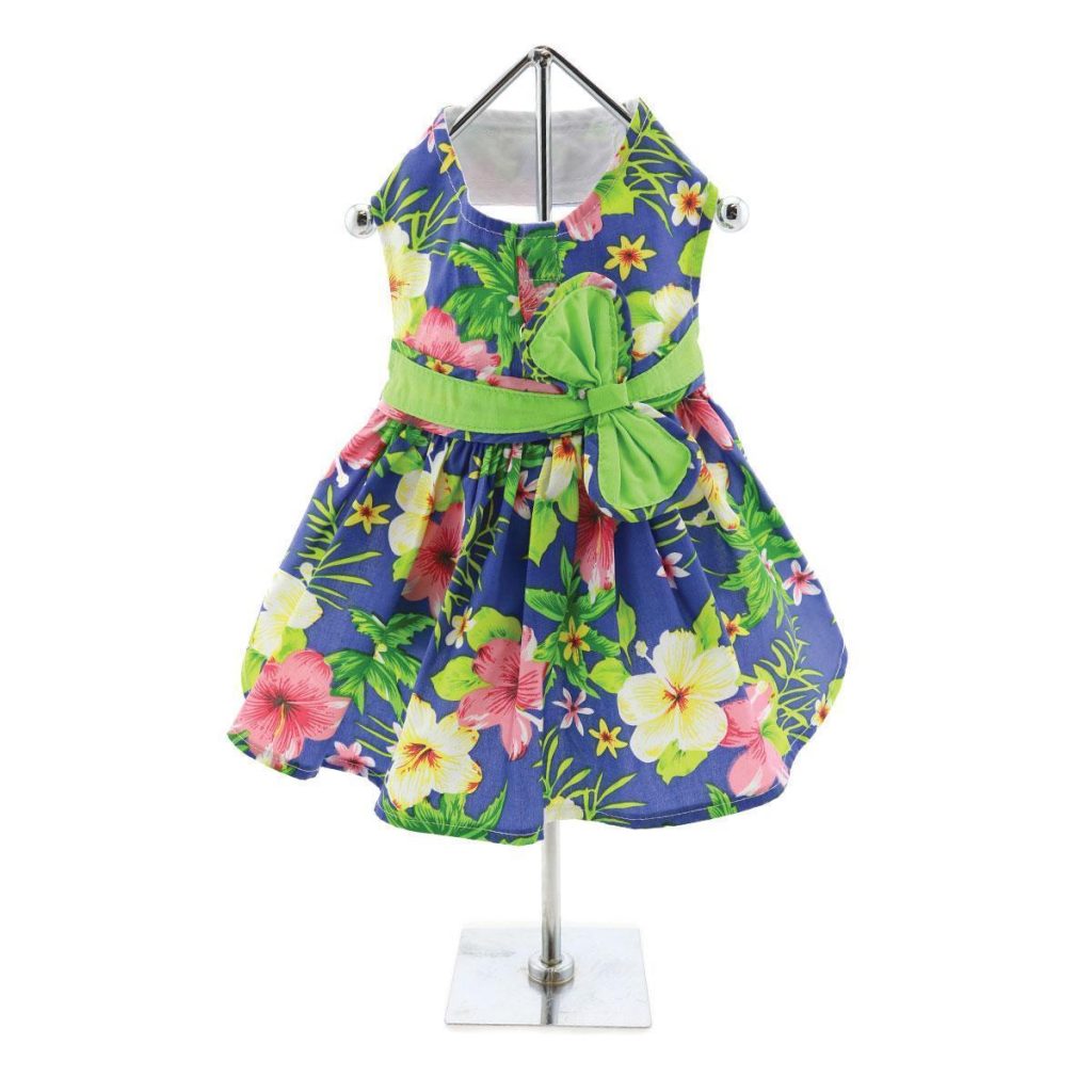 Blue Lagoon Hawaiian Hibiscus Dog Dress/Matching Leash XSmall