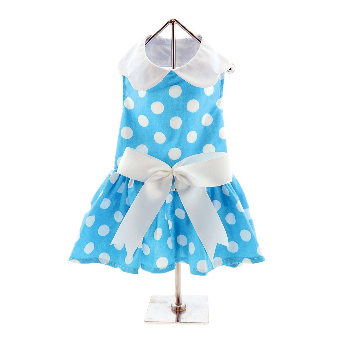 Blue Polka Dot Dog Dress/Matching Leash