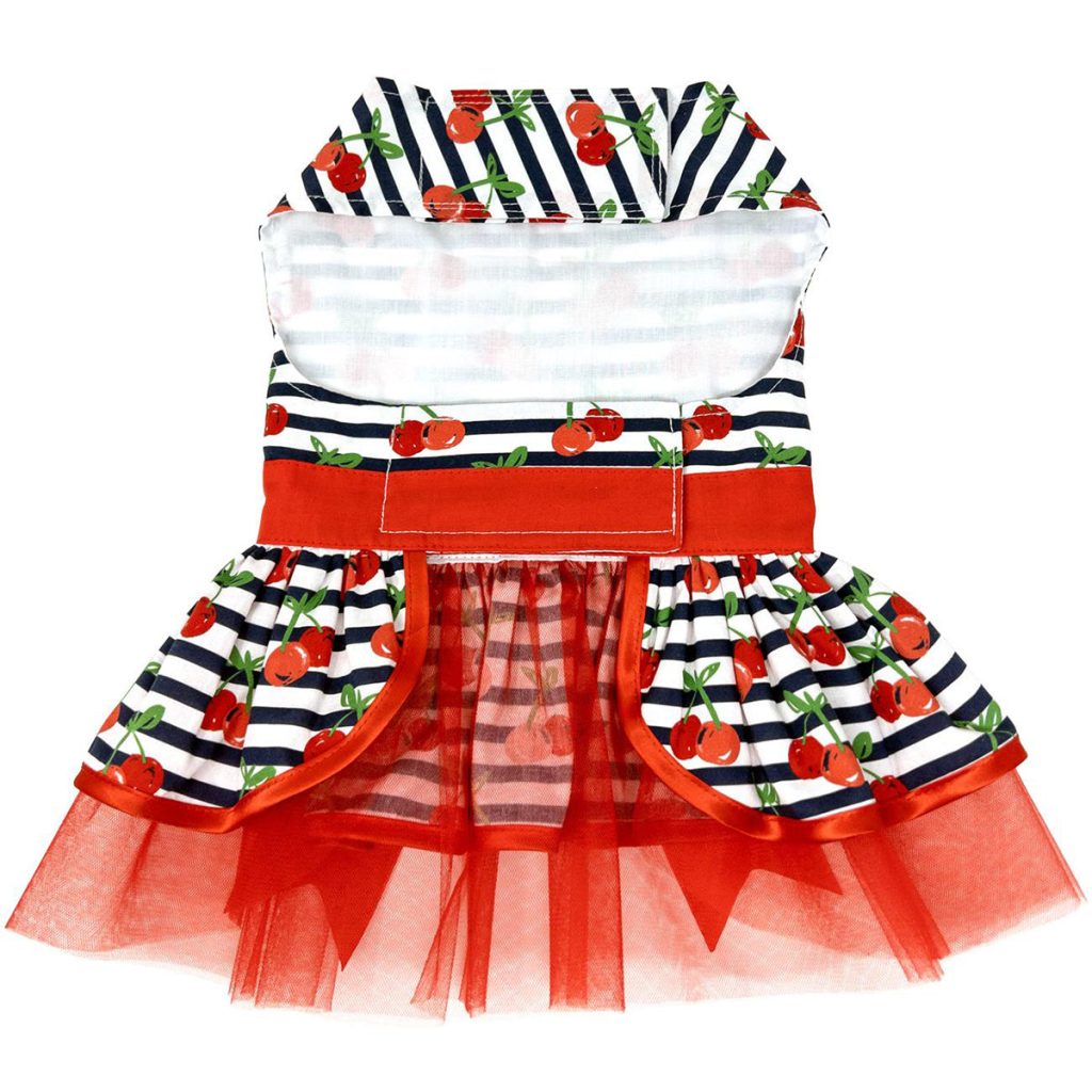 Cherry Stripe Harness Dog Dress With Matching Leash