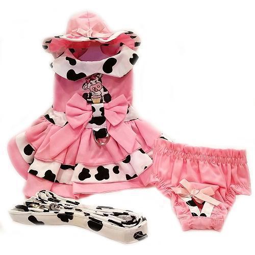 Cupcake Cowgirl Dog Harness Dress Set