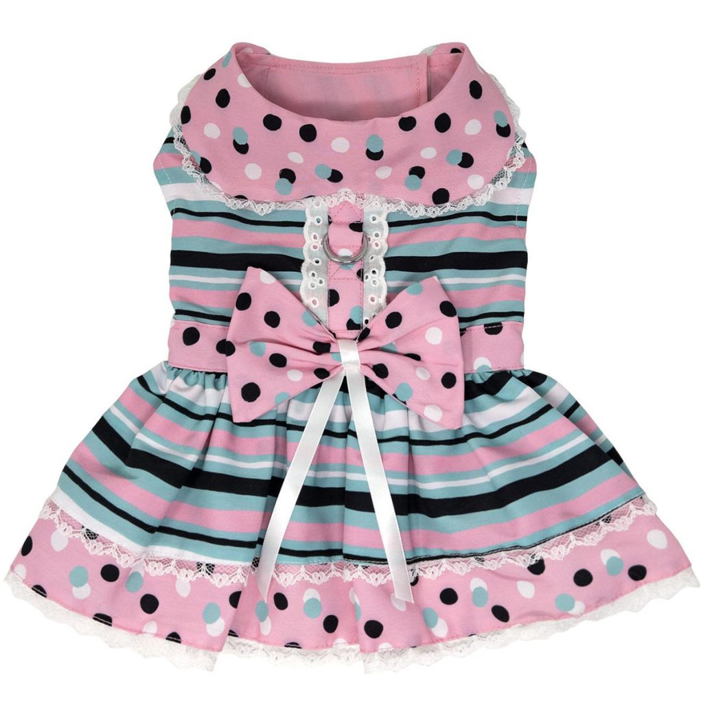 Dots & Stripes Harness Dog Dress With Matching Leash