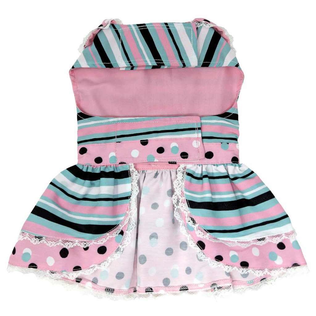 Dots & Stripes Harness Dog Dress With Matching Leash