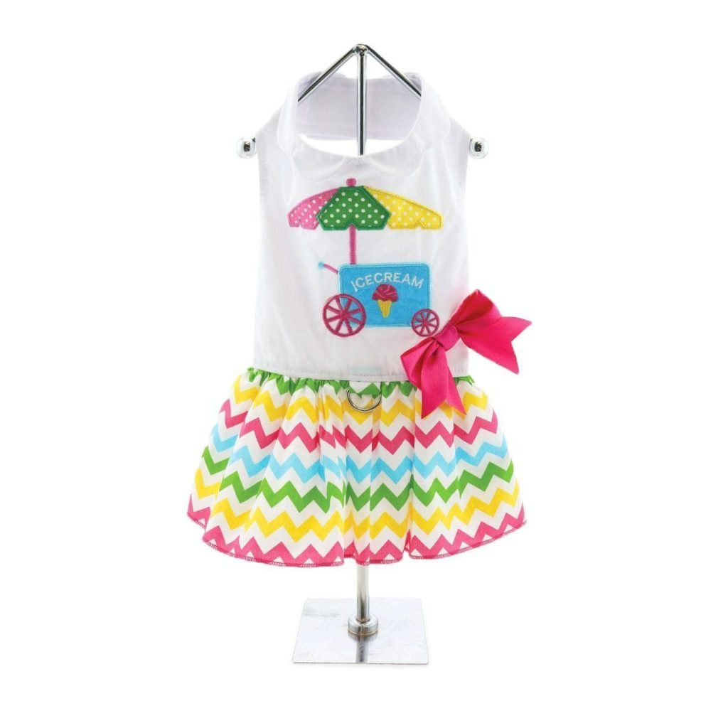 Ice Cream Cart Dog Dress/Matching Leash Small