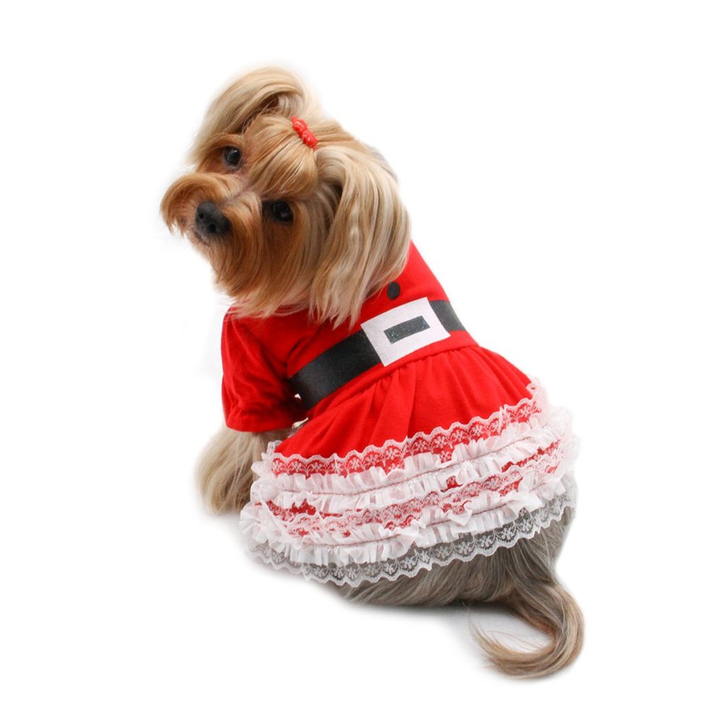 Lace Ruffles Christmas Dog Dress With Puffy Sleeves