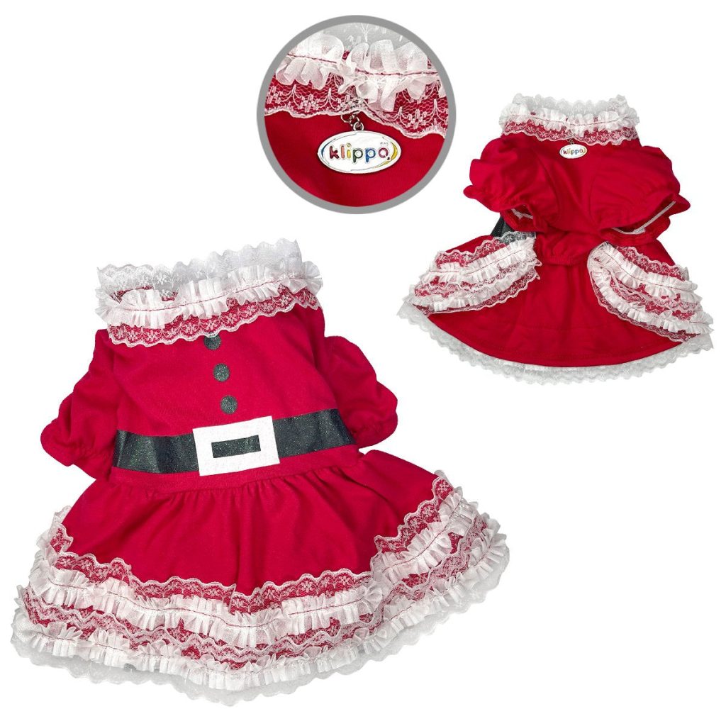 Lace Ruffles Christmas Dog Dress With Puffy Sleeves