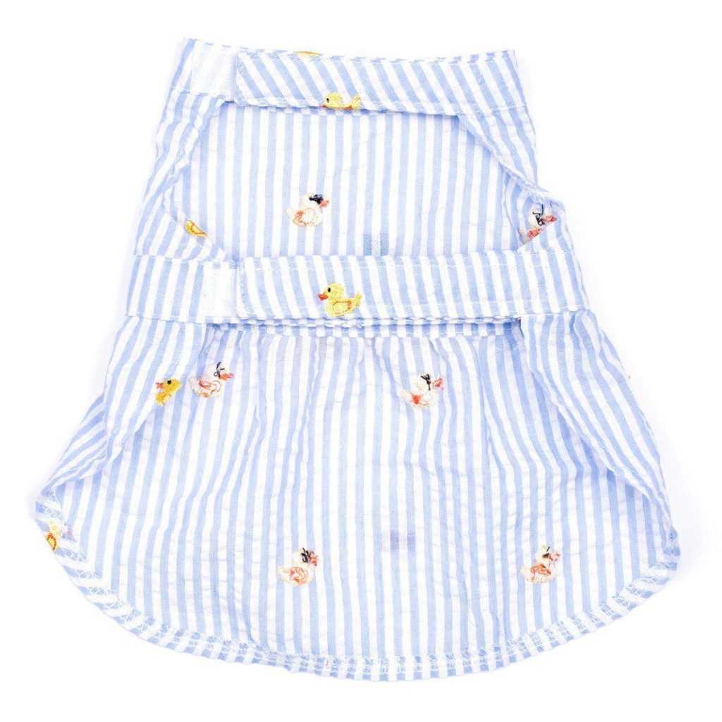 Light Blue Stripe Rubber Duck Woven Dog Dress