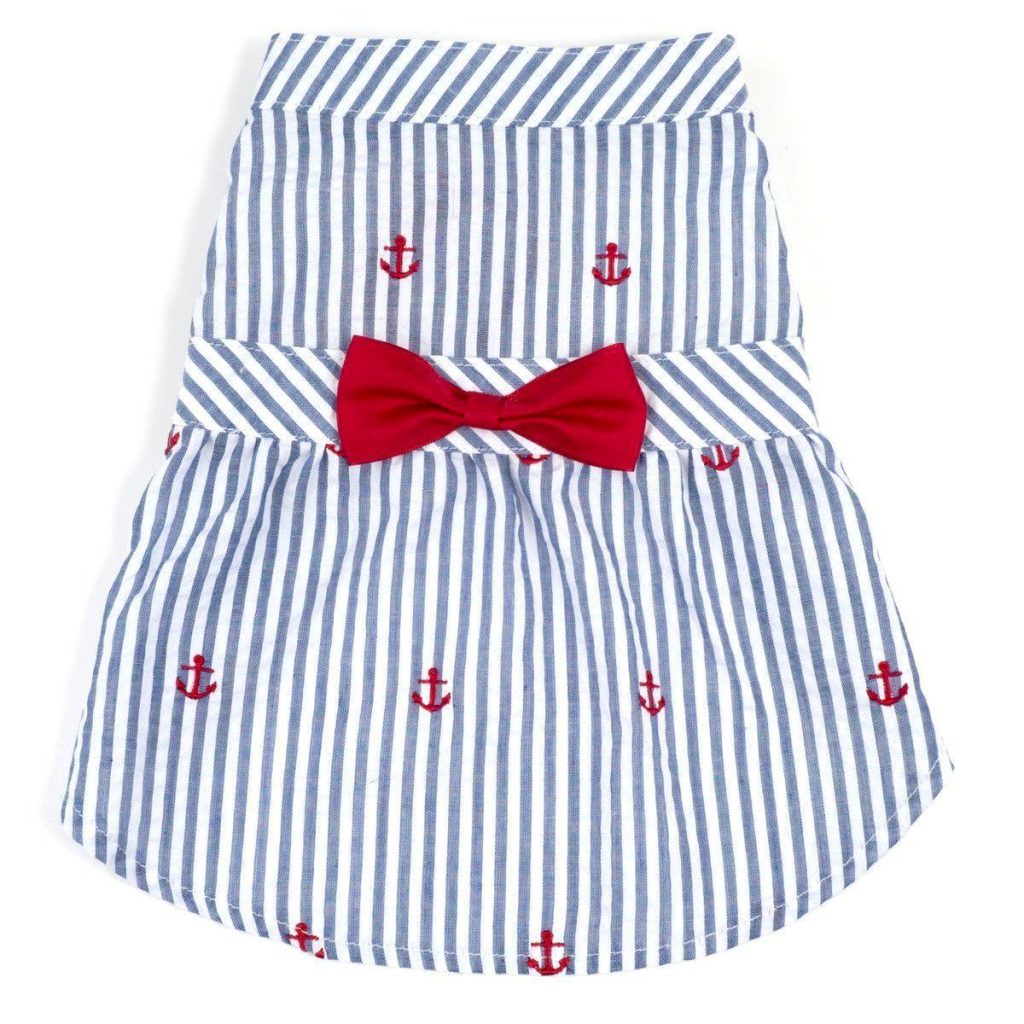 Navy Stripe Anchor Woven Dog Dress