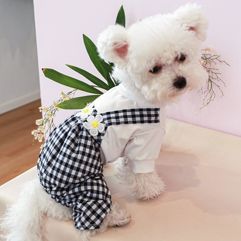 Floral Printed Plaid Dog Cat Jumpsuits