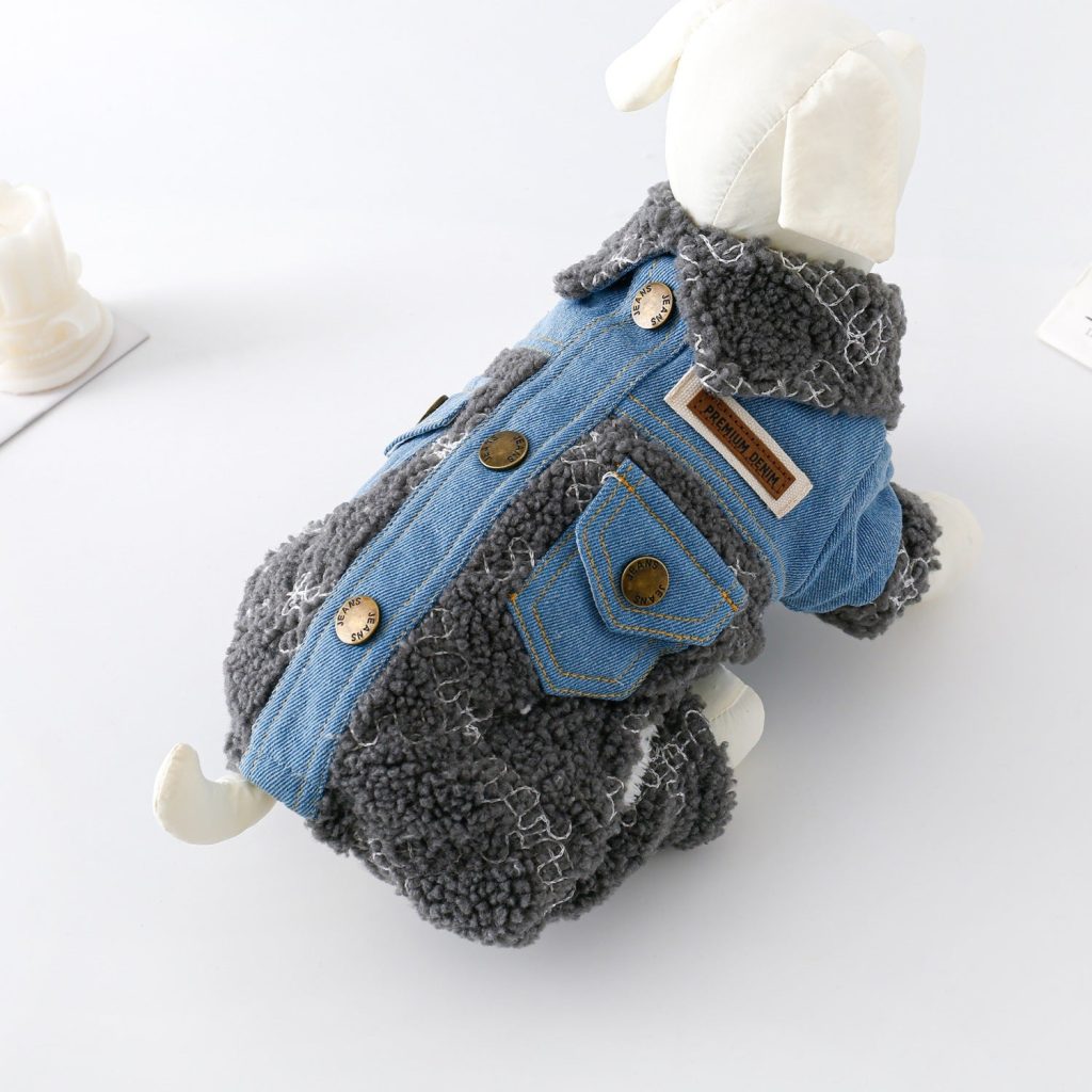 Fleece Denim Buttoned Dog Jumpsuits Jacket