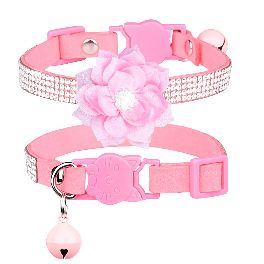 Rhinestone Flower Bell Pet Collar