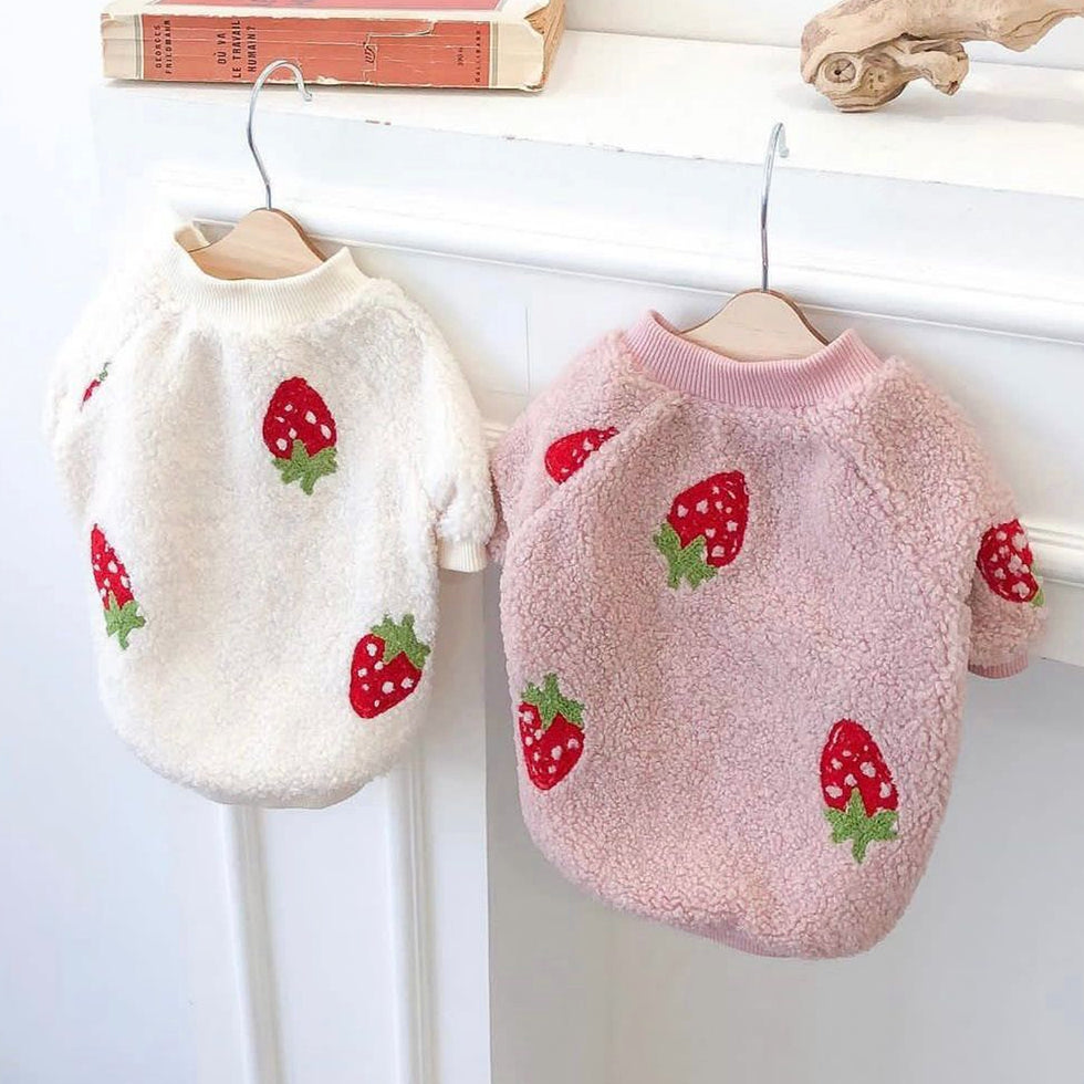 Strawberry Printed Fleece Dog Cat Sweater