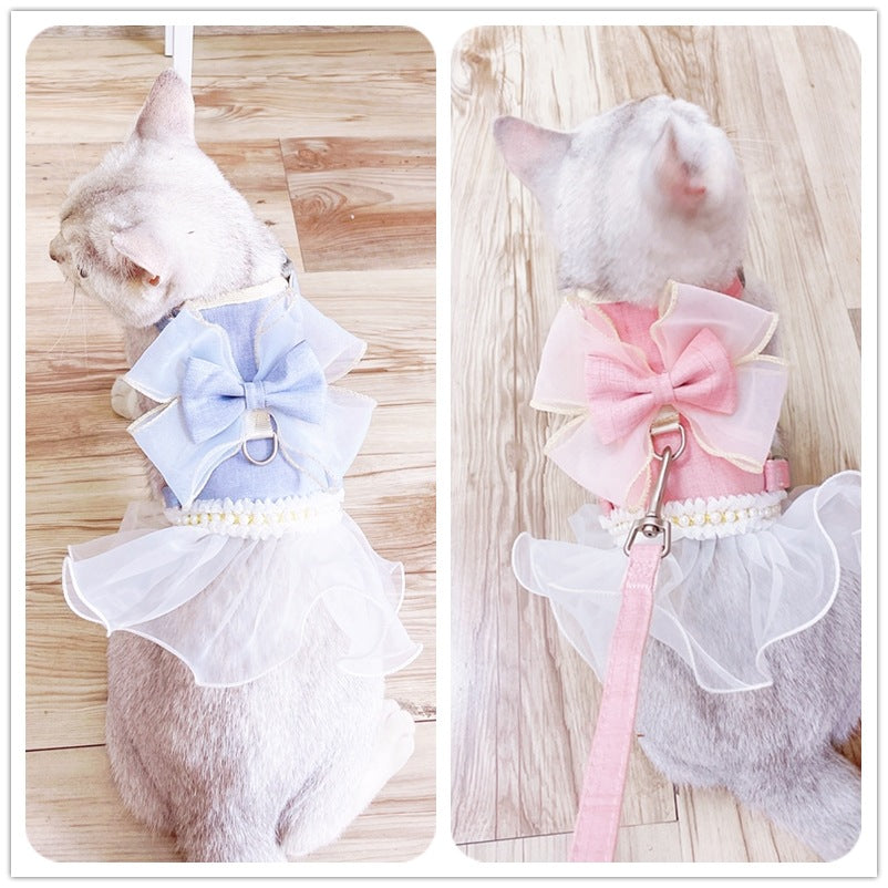 Bow Princess Dog Cat Harness With Leash