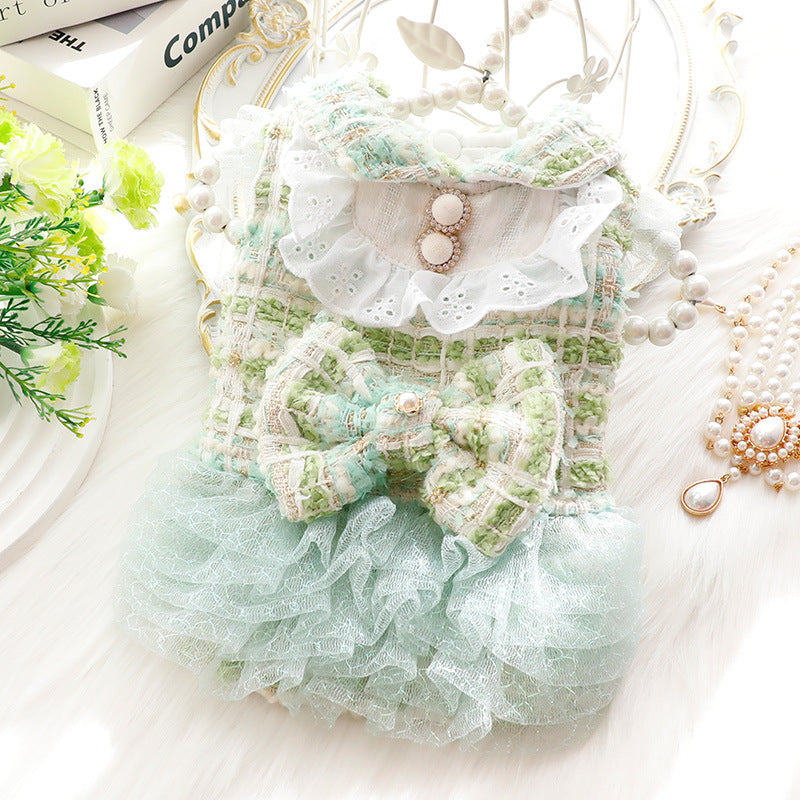 Knitted Bow Dog Cat Princess Lace Dress