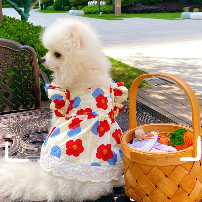 Ruffled Flower Printed Dog Cat Dress