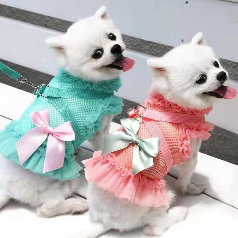 Bowknot Breathable Dog Harness Dress