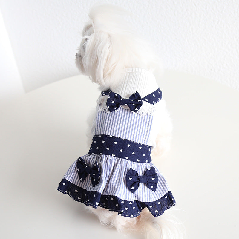 Striped Heart Printed Pet Dress&Tee