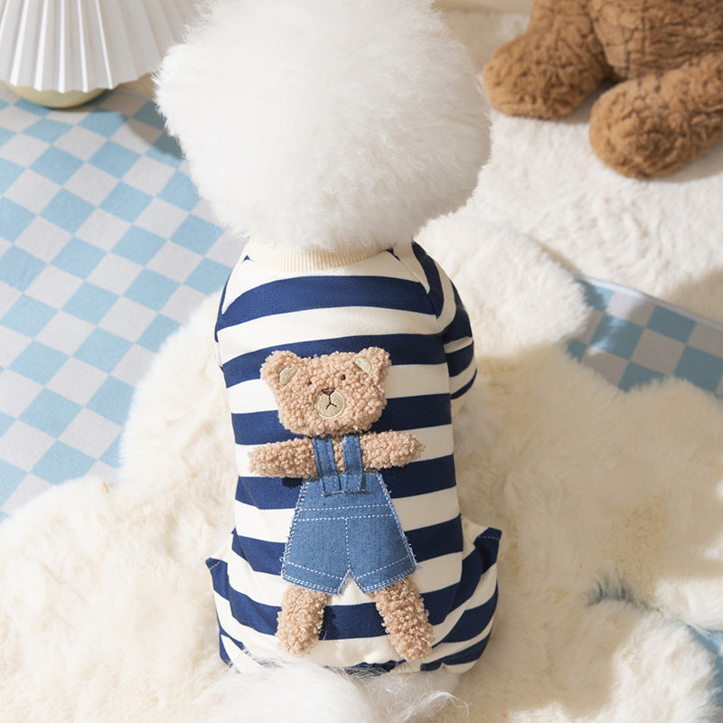 Striped Bear Printed Dog Cat Jumpsuit