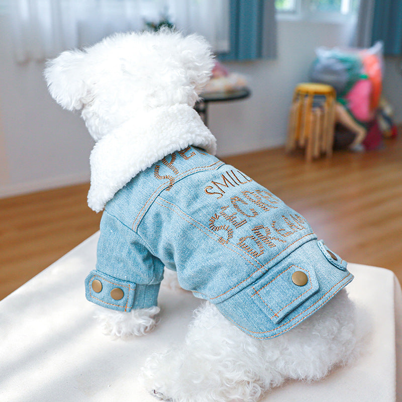 Letter Printed Fleece Denim Pet Coat