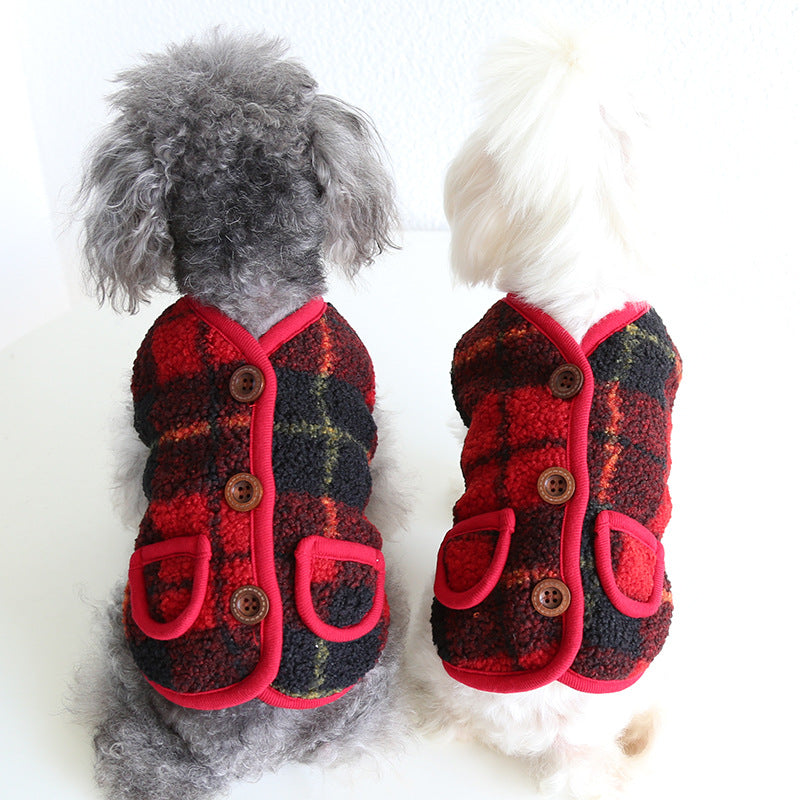 Fleece Plaid Pattern Dog Cat Vest Jacket