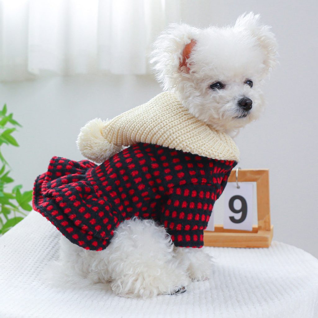 Black Red Plaid Pattern Hooded Dog Dress