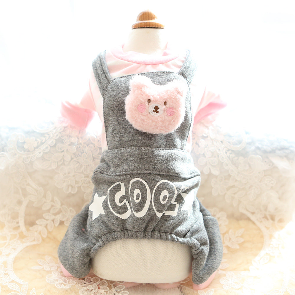 Striped Fleece Bear Decor Dog Jumpsuits