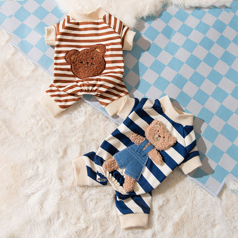 Striped Bear Printed Dog Cat Jumpsuit