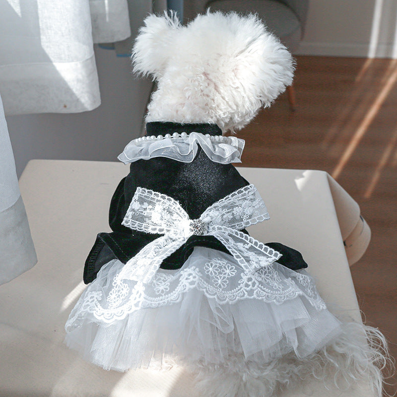 Velvet Lace Bowknot Dog Cat Dress