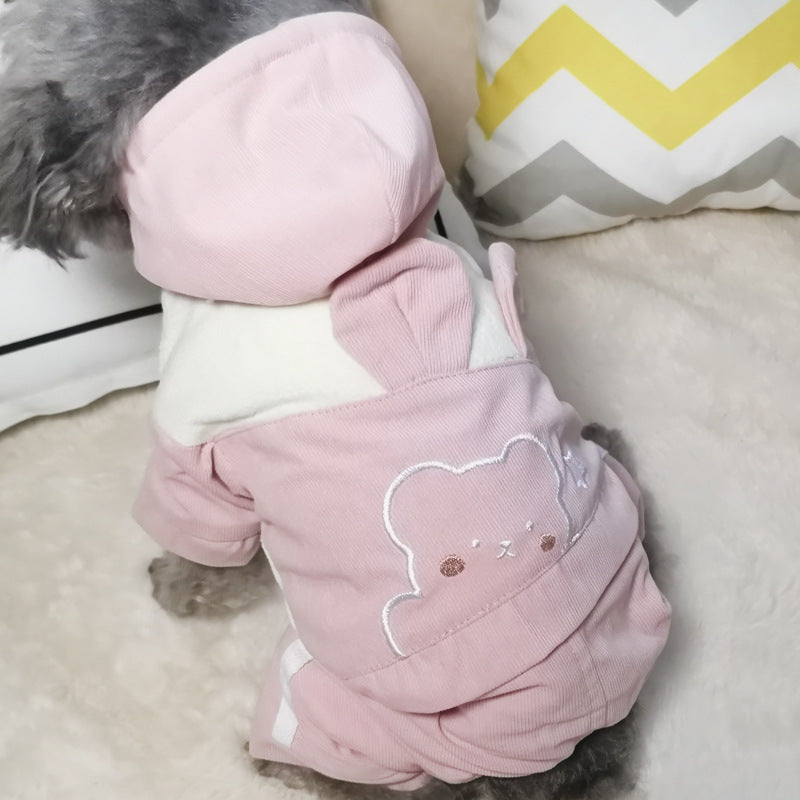 Fleece Bear Ear Dog Hooded Jumpsuits Coat