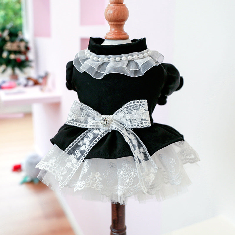 Velvet Lace Bowknot Dog Cat Dress