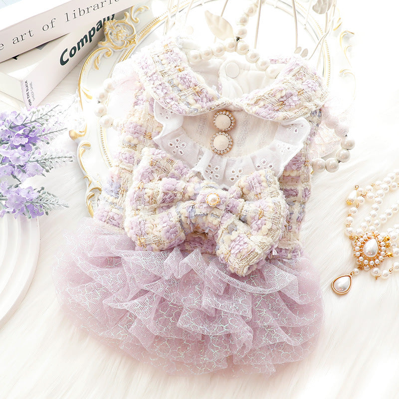 Knitted Bow Dog Cat Princess Lace Dress