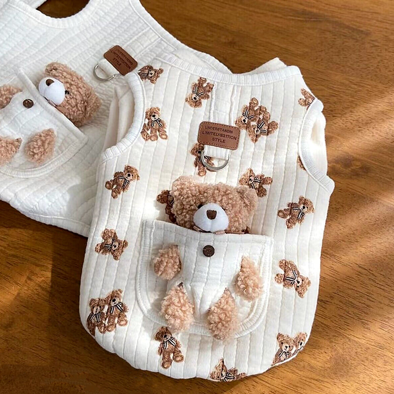 Bear Decor Fleece Dog Harness Vest