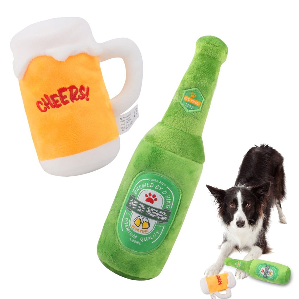 Squeaky Plush Beer Bottle Pet Toy