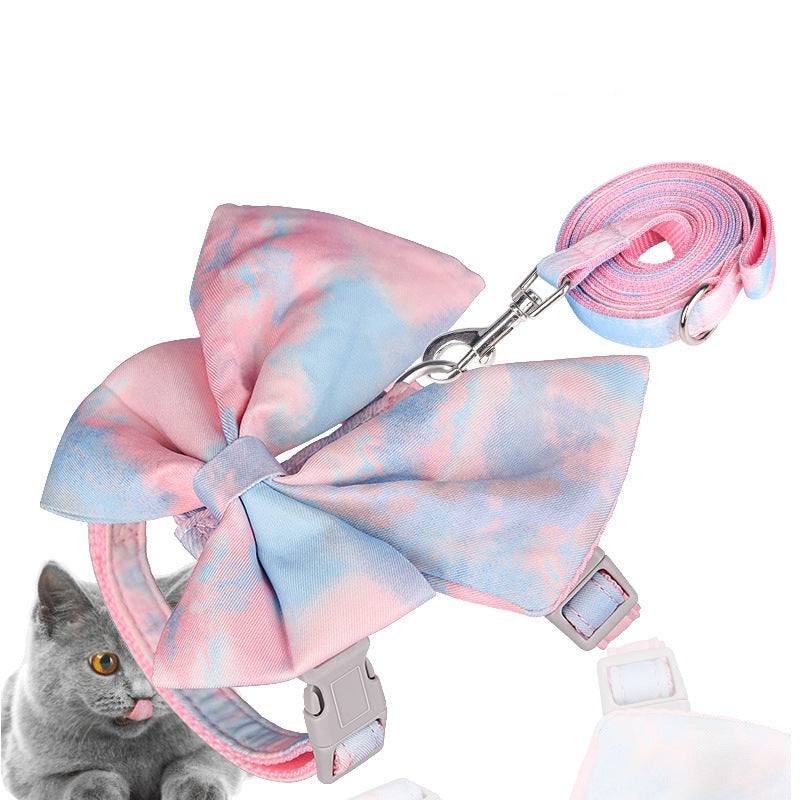 Tie-dyed Bowknot Dog Harness Leash Set