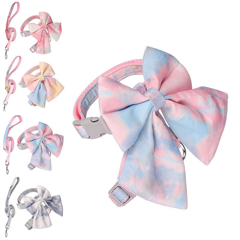 Tie-dyed Bowknot Dog Harness Leash Set