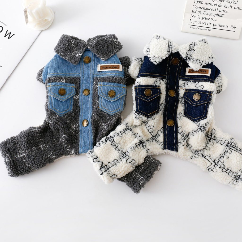 Fleece Denim Buttoned Dog Jumpsuits Jacket