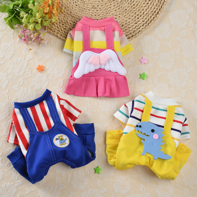 Striped Cartoon Dog Jumpsuit/Dress Coat