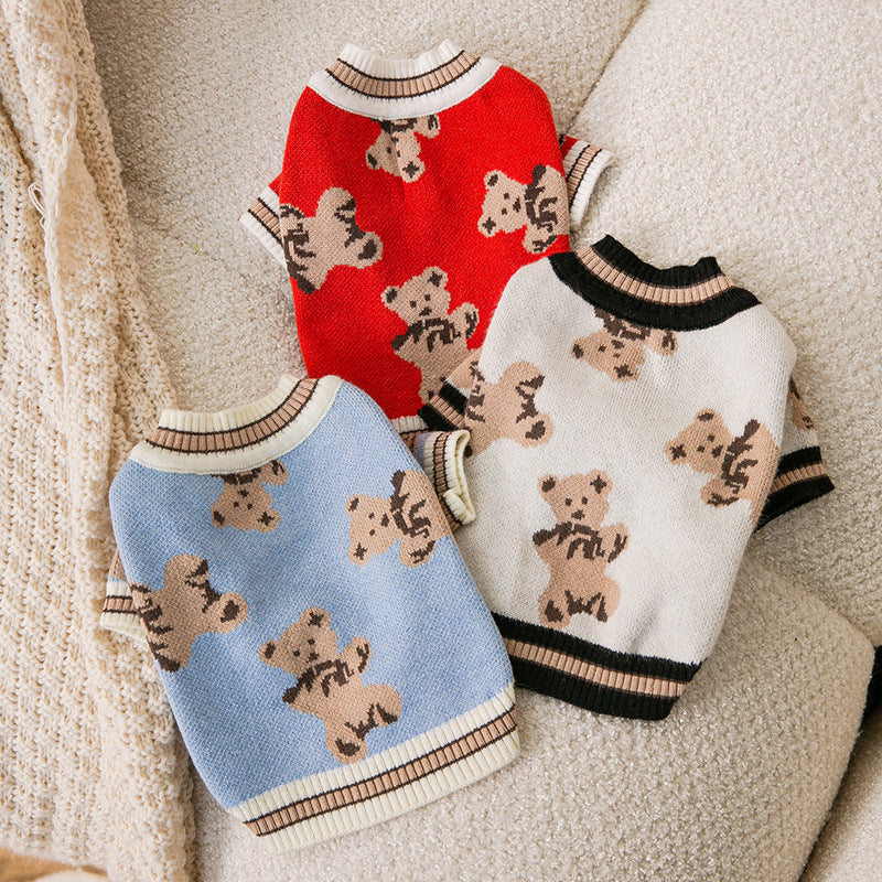 Bear Printed Dog Cat Cardigan