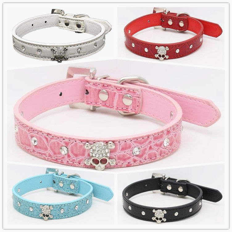 Rhinestone Skull Decor Dog Cat Collar