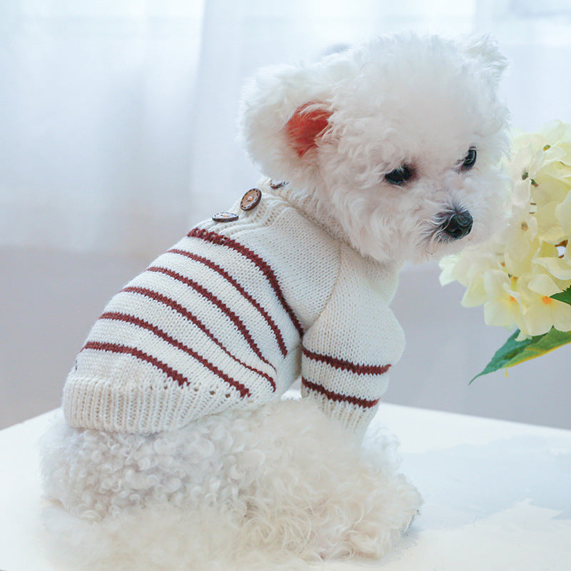 Striped Buttoned Dog Cat Sweater