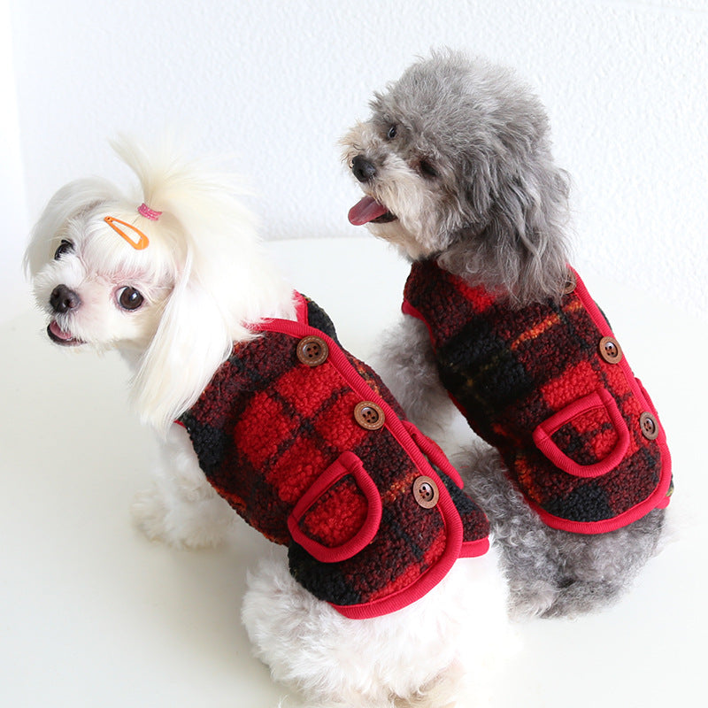 Fleece Plaid Pattern Dog Cat Vest Jacket