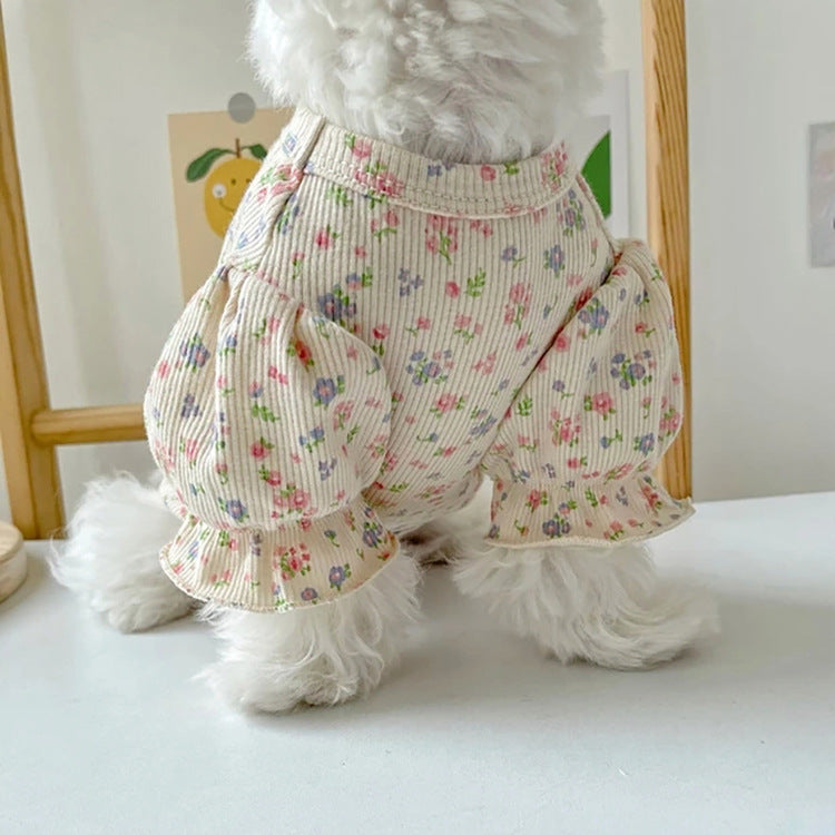 Puffy Sleeves Flower Dog Cat Clothes