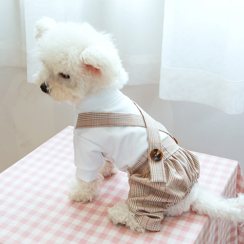 Plaid Pattern Buttoned Dog Cat Jumpsuits